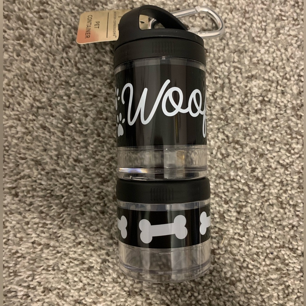 Doggie Key Chain: container for water or doggie treats/ poop bag holder.